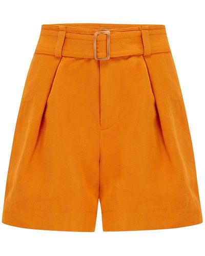 Vince Belted Twill Shorts In - Orange