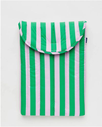 BAGGU Puffy Laptop Sleeve 16" : Pink Green Awning Stripe
