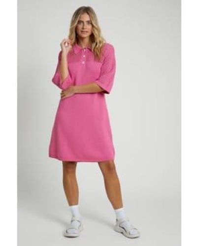 Native Youth Cotton Open Knit Polo Mini Dress - Pink