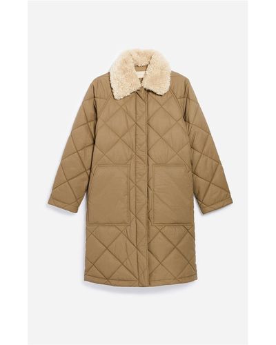 Vanessa Bruno Boy Quilted Long Coat With Sherpa Collar - Natural
