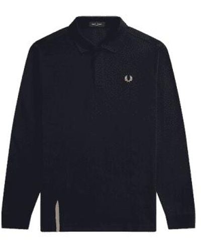 Fred Perry Hem Detail Long Sleeved Polo Navy M - Blue