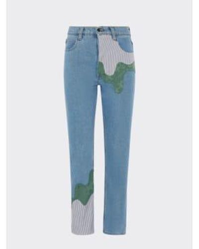 FANFARE High Waisted Organic & Recycled Melt Patch Jeans - Blue