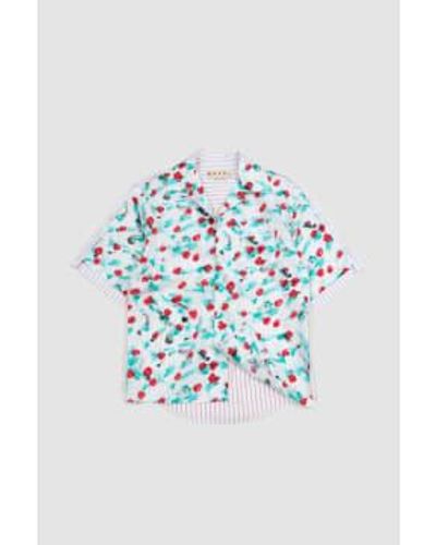 Marni Cuban Collar Printed Shirt Reverie Poplin Lily - Blu
