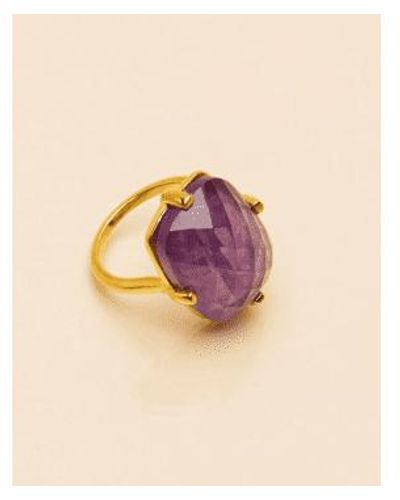 Une A Une Rectangle Stone Ring Amethyst 52 - Purple