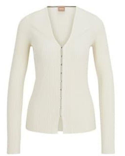 BOSS Forama Hook And Eye Knitted Cardigan Col 118 Open Size - Bianco