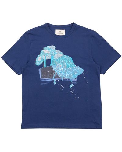 Folk Blütendruck -T -Shirt in der Marine - Blau