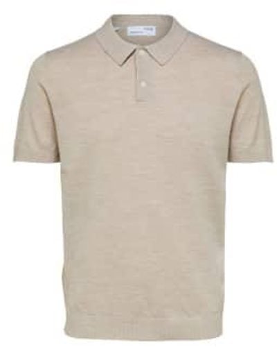 SELECTED Town Ss Knit Polo M - Natural