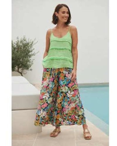 Eb & Ive Cropped Wide Floral Trousers Xs - Green