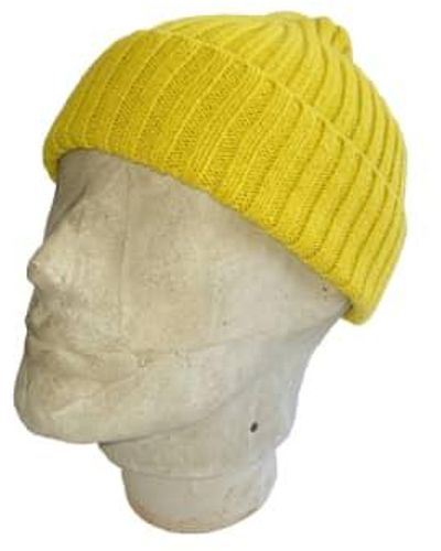 Merchant Menswear Ribbed Lambswool Beanie Picalilli / One Size - Yellow