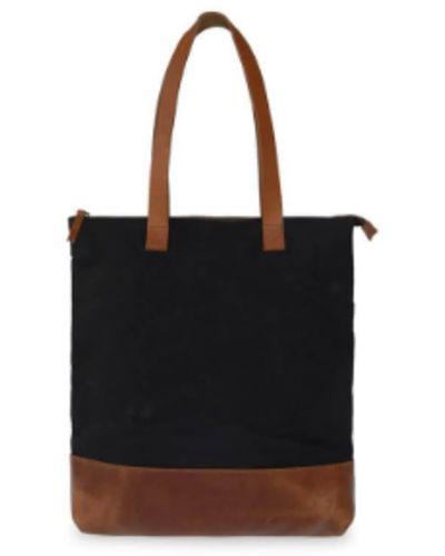 VIDA VIDA Leather And Canvas Tote Bag With Zip Top - Black