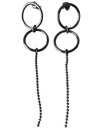 silver jewellery Oxidised Silver Single Ball Chain Earrings - Nero