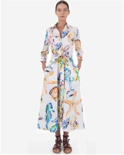 Sara Roka Dralla Multi Sea Imprimé Robe MIDI - Bleu