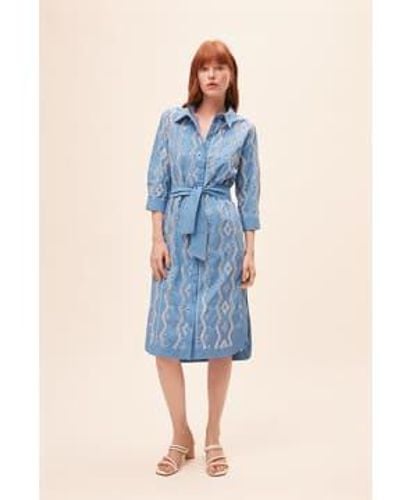 Suncoo Clea Embroidered Midi Shirt Dress - Blu