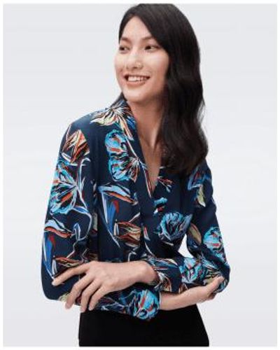 Diane von Furstenberg Navy Multi Sanorah Butterfly Shirt - Blue