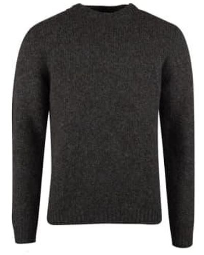 Stenströms Dark Merino Wool Heavy Knit Blend Crew Neck Sweater - Nero