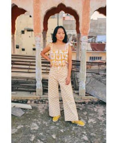 SZ Blockprints Pantalones lona discoteca en miel y coco - Multicolor