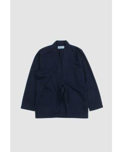 Universal Works Tie Front Jacket Herringbone Denim - Blu