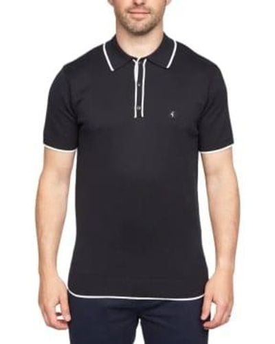 Gabicci Lineker Trim Collar Knitted Polo Shirt Navy/white Xl - Black