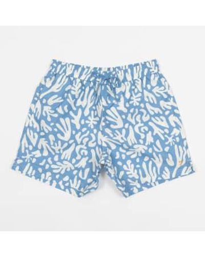 Farah Colbert Reef Pattern Swim Shorts In And White - Blu