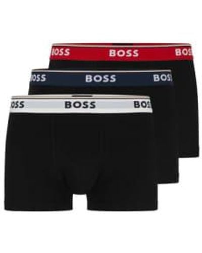 BOSS Pack Of 3 White And Red Stretch Cotton Trunks - Nero
