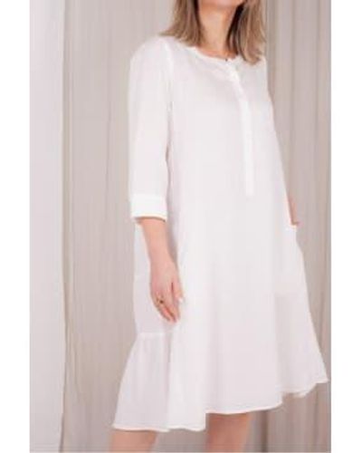 ROSSO35 Linen Tiered Dress In Off - Bianco