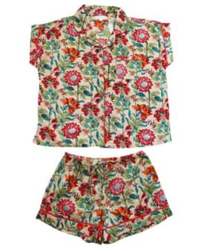 Powell Craft Damen Blumengarten Druck Baumwolle kurzes Pyjama Set - Mehrfarbig
