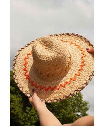 Raffaello Bettini Straw Hat With & Orange Raffia Zig Zag One Size - Metallic
