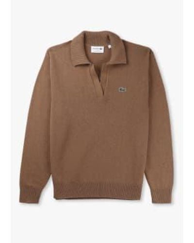 Lacoste S Cashmere V Neck Sweater - Brown