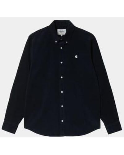 Carhartt Wip Madison Fine Cord Shirt Dark Navy/white Xs - Blue