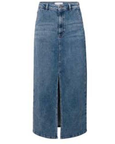 Yaya Denim Maxi Skirt With Slit - Blue
