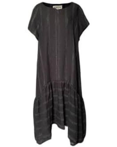 WDTS Window Dressing The Soul Linen With Grey Thread Seam Detail Frilled Hem Dress Xs - Black