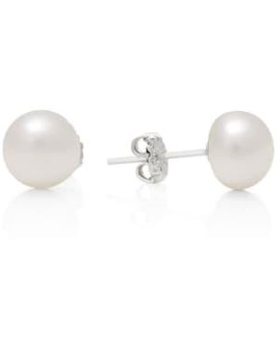 Claudia Bradby Button Pearl Stud Earrings / Silver - Metallic
