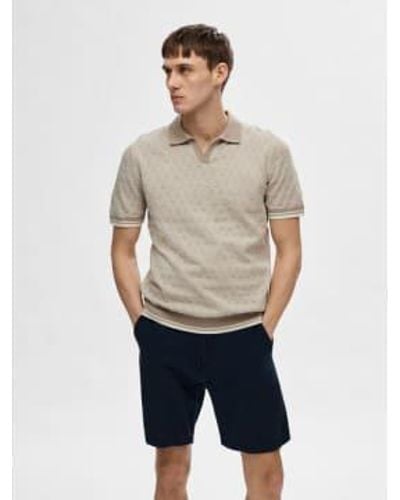 SELECTED Knit Open Polo Small - Gray