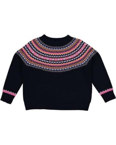 Quinton-chadwick Fairisle Yoke Sweater Navy Pink - Blue