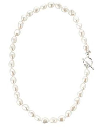 Claudia Bradby Baroque Hand Knotted Pearl Necklace Silver / - White