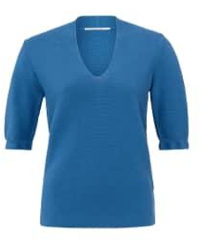 Yaya V Neck Short Sleeve Sweater Or Bright Cobalt - Blu