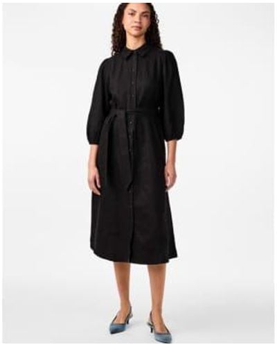 Y.A.S Flaxy 3/4 Linen Shirt Dress Xs - Black