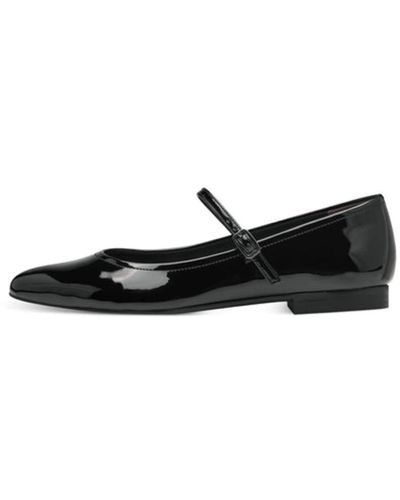 Tamaris Patent Strap Ballet Court Shoes - Black