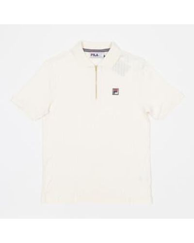Fila Rufus Textured Stripe Zip Polo Shirt In Off - White