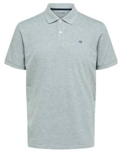 SELECTED Polo Gris Chine Avec Broderie Noire - Blu