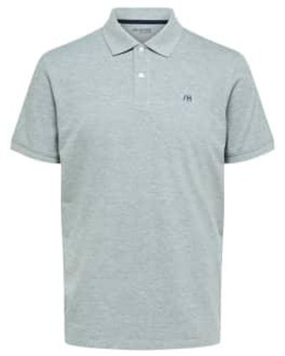 SELECTED Chinese Gray Polo Shirt With Embroidery Xl - Blue
