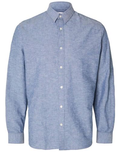 SELECTED Slhslimnew-linen Medium Denim Shirt - Blue