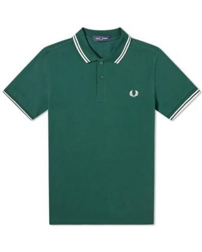 Fred Perry Slim fit twin tipped polo ivy snow snow - Verde