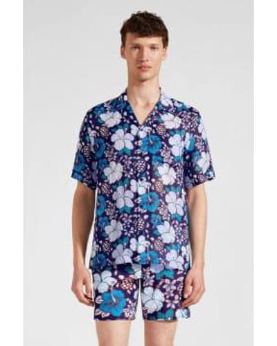 Vilebrequin Tropical Turtles Ramie Bowling Shirt - Blue