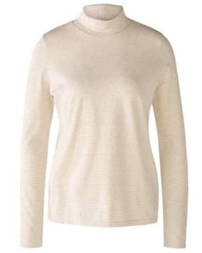 Ouí Funnel Neck Striped Top Light Stone And Uk 10 - Natural