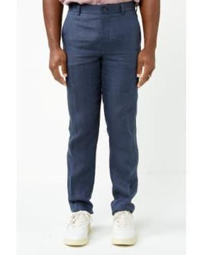 SELECTED Navy Will Linen Trousers - Blue