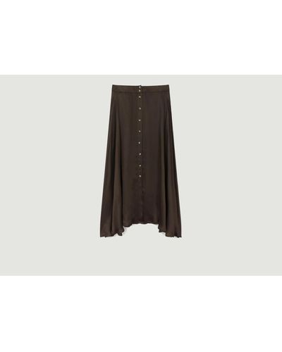 Leon & Harper Chocolate Jacinthe Plain Buttoned Long Skirt - Black