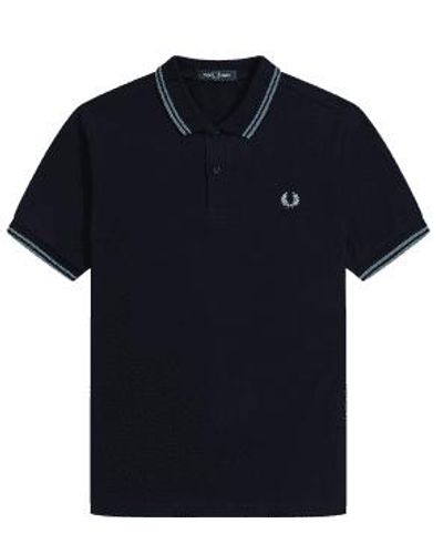 Fred Perry Slim Fit Twin Tipped Polo Navy & Silver Blue - Azul