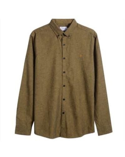 Farah Steen Brushed Cotton Long Sleeve Shirt Mustard - Verde