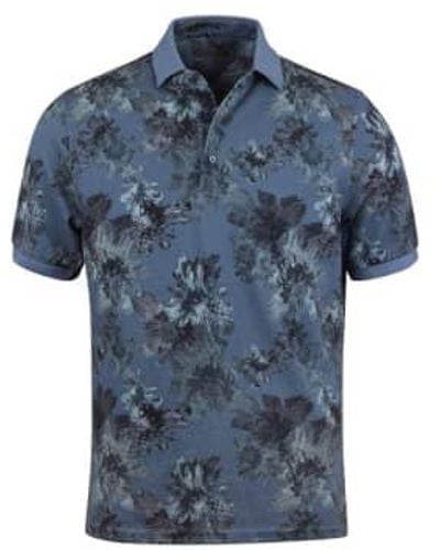 Stenströms Tonal Floral Pique Cotton Polo Shirt M - Blue